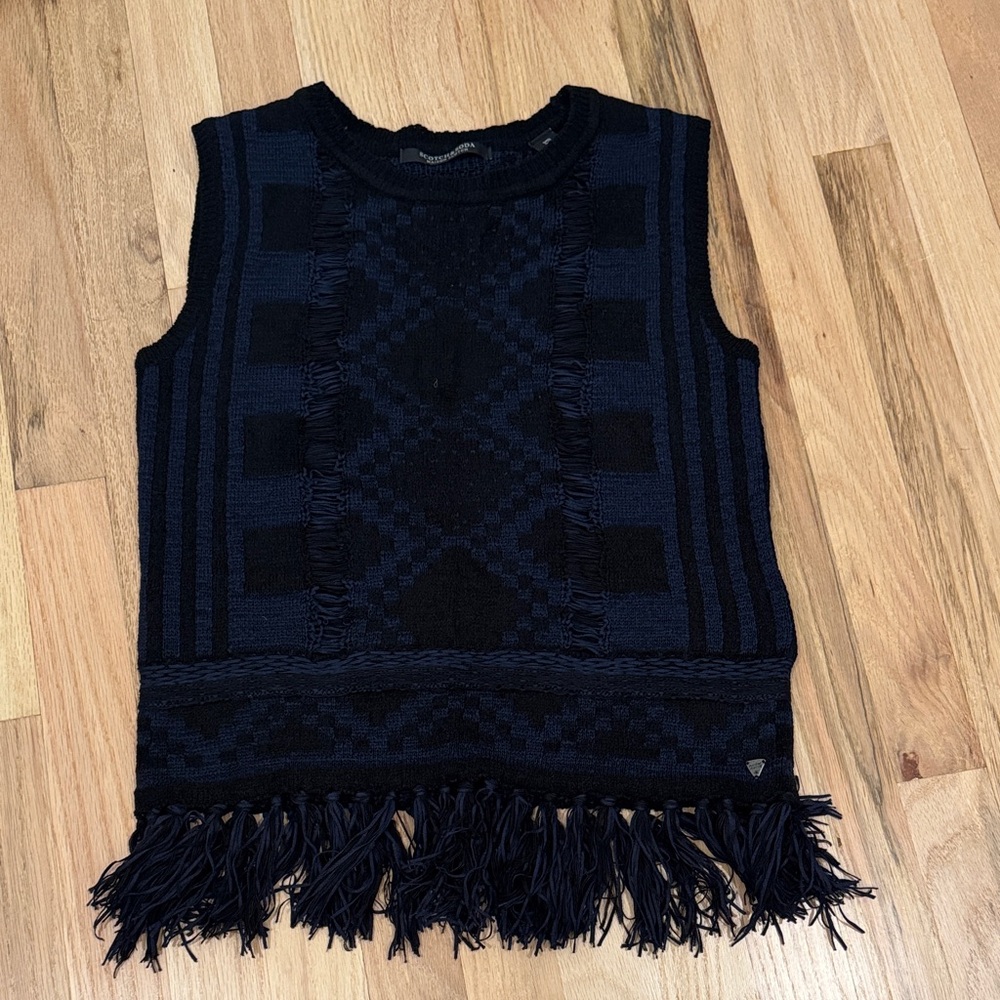 Scotch & Soda Black Fringe Sleeveless Blouse